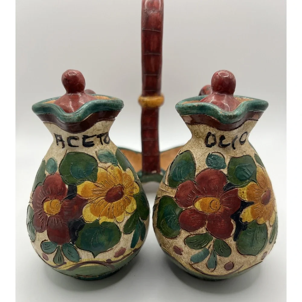 DIPINTO A MANO Italian Art Pottery - Oil & Vinegar Caddy - Deruta Italy